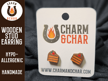 Chocolate Cake Wood Stud Earrings - Dessert Fashion Earring - Stud Earring - Charm and Char